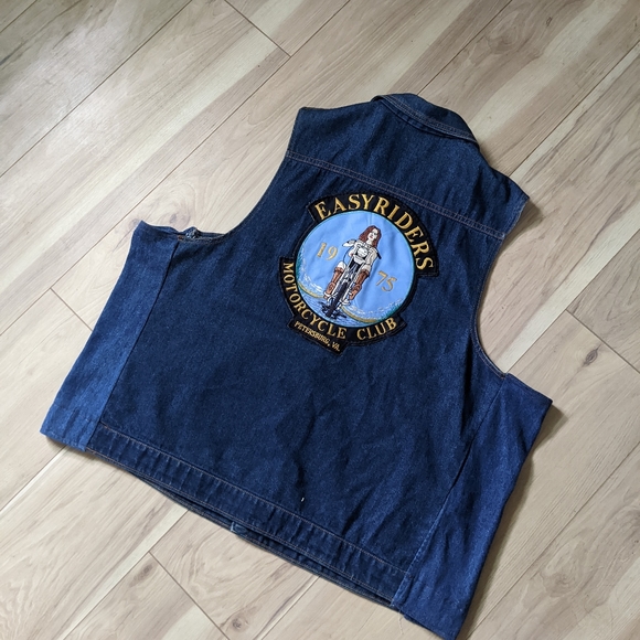vtg 1970s retro bikers jean vest - Picture 2 of 5